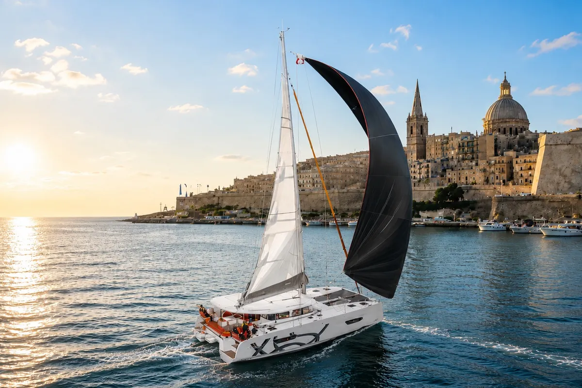 Exterior view of Bossa Nova, a Excess 14 catamaran at Msida, Malta