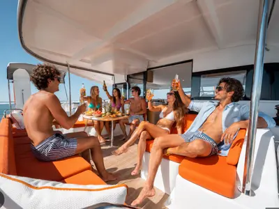 Deck of Bossa Nova, a Excess 14 catamaran at Msida, Malta
