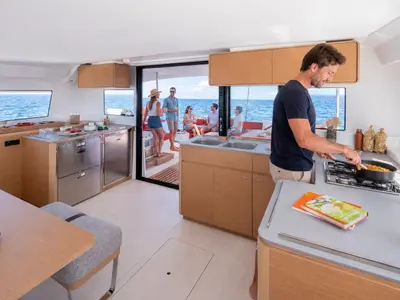 Galley of Bossa Nova, a Excess 14 catamaran at Msida, Malta