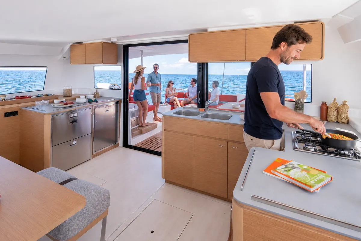 Galley of Bossa Nova, a Excess 14 catamaran at Msida, Malta