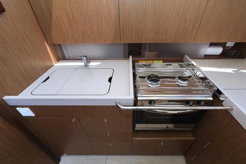 Galley of Dalmatinka, a Beneteau Oceanis 41.1 sailboat at Grad Biograd na Moru, Croatia