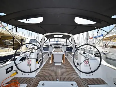 Cockpit of Dalmatinka, a Beneteau Oceanis 41.1 sailboat at Grad Biograd na Moru, Croatia