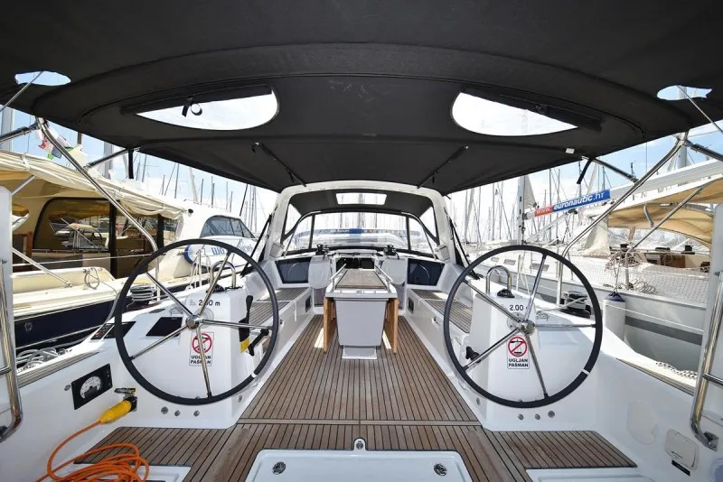 Cockpit of Dalmatinka, a Beneteau Oceanis 41.1 sailboat at Grad Biograd na Moru, Croatia