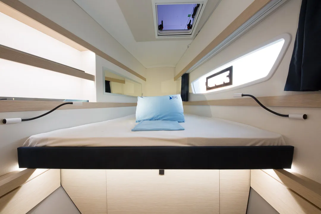 Cabin on Sunrise, a Fountaine Pajot Lucia 40 catamaran at Marmaris, Turkey