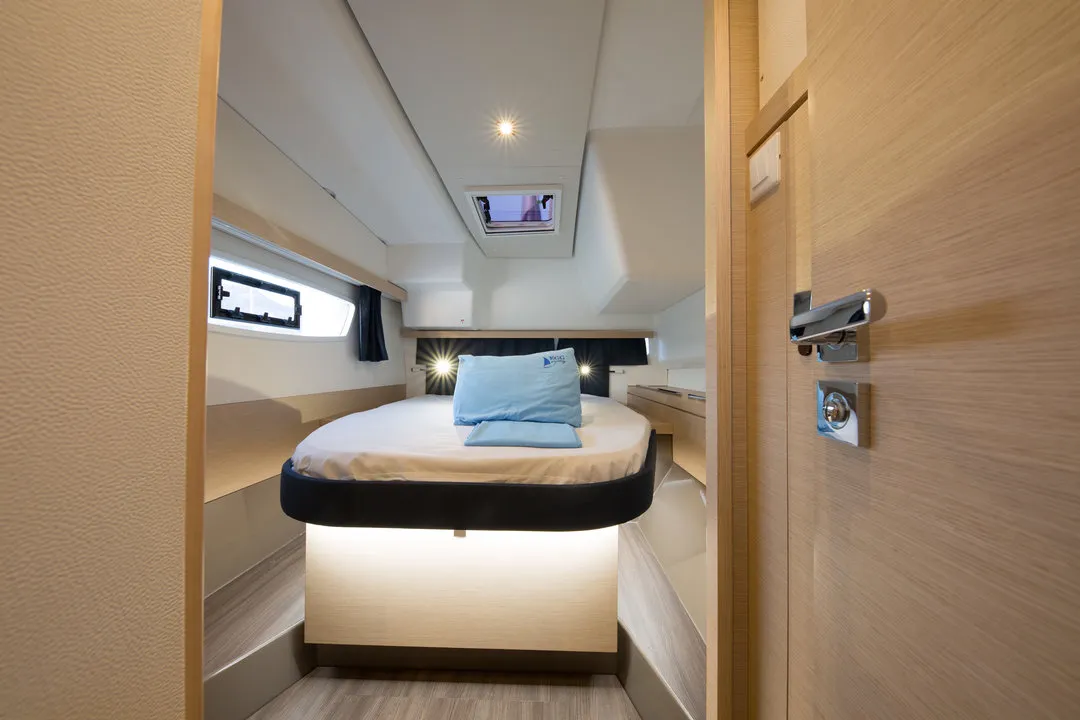 Cabin on Sunrise, a Fountaine Pajot Lucia 40 catamaran at Marmaris, Turkey