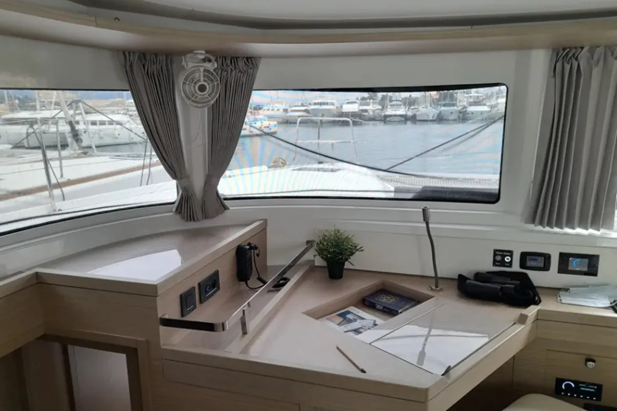 Salon of Thalasea, a Lagoon 46 catamaran at Kontokali, Greece