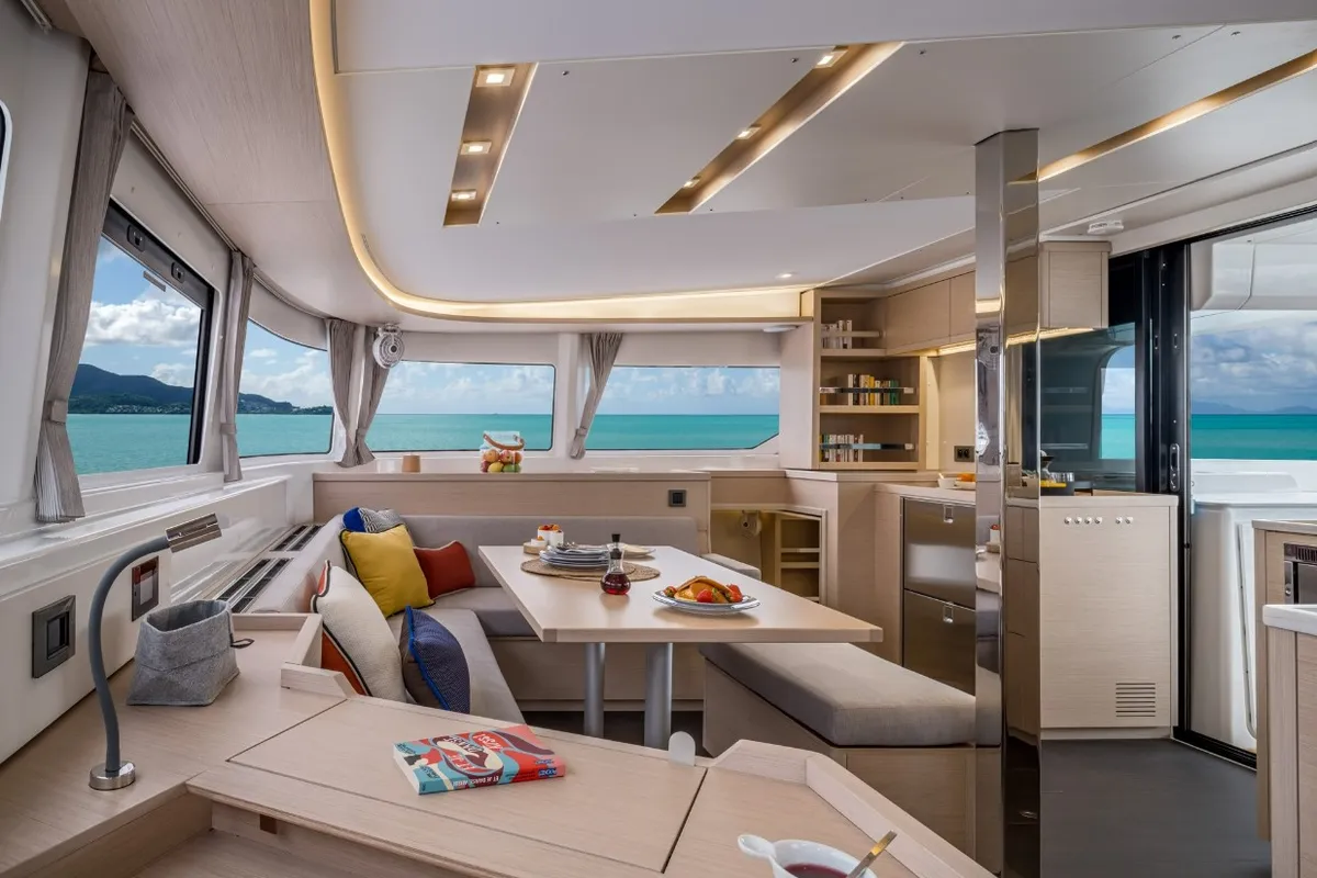 Salon of Thalasea, a Lagoon 46 catamaran at Kontokali, Greece