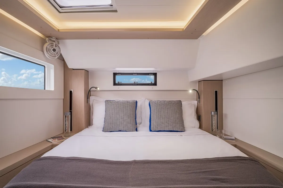 Cabin on Thalasea, a Lagoon 46 catamaran at Kontokali, Greece