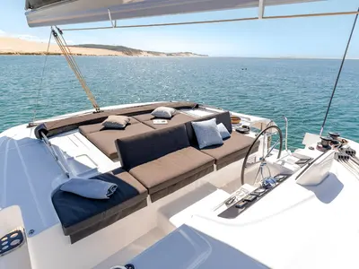 Deck of Thalasea, a Lagoon 46 catamaran at Kontokali, Greece