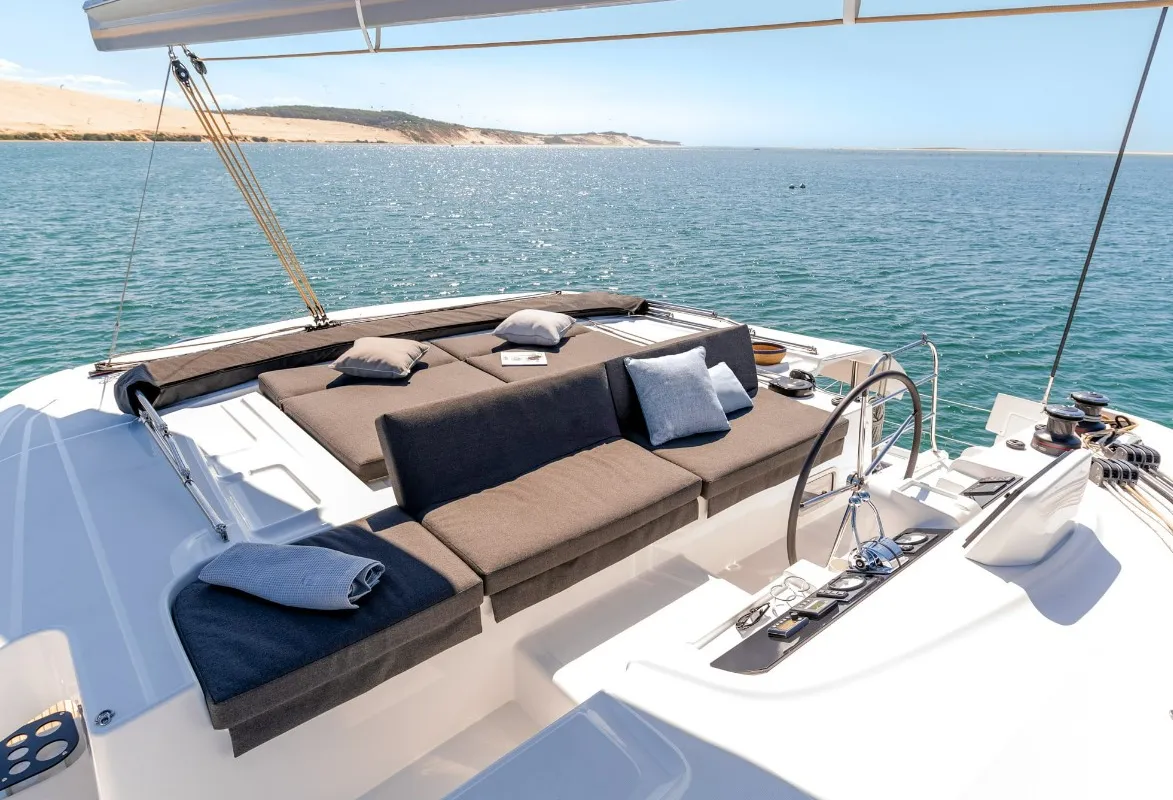 Deck of Thalasea, a Lagoon 46 catamaran at Kontokali, Greece