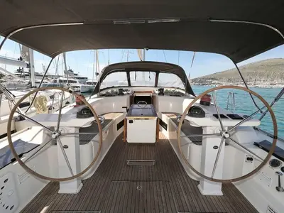 Cockpit of Bavaria Cruiser 50, a sailboat at Punat, Croatia