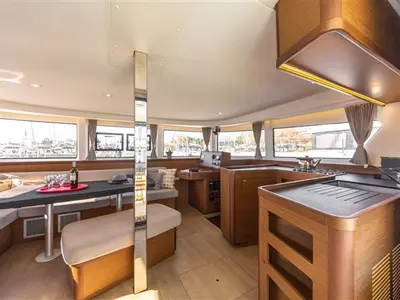 Salon of Aria, a Lagoon 42 catamaran at Volos, Greece