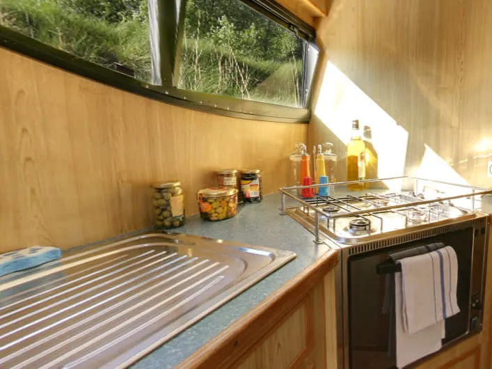 Galley of Caprice, a Cygnet Caprice motorboat at Trèbes, France