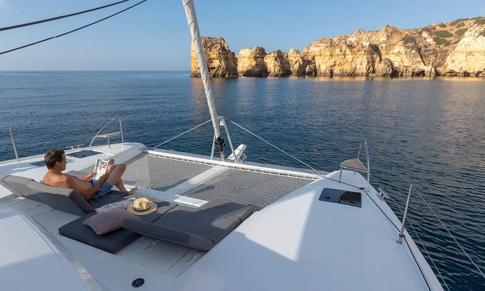 Deck of Arete, a Fountaine Pajot Elba 45 catamaran at Road Town, British Virgin Islands