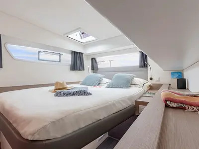 Cabin on Arete, a Fountaine Pajot Elba 45 catamaran at Road Town, British Virgin Islands