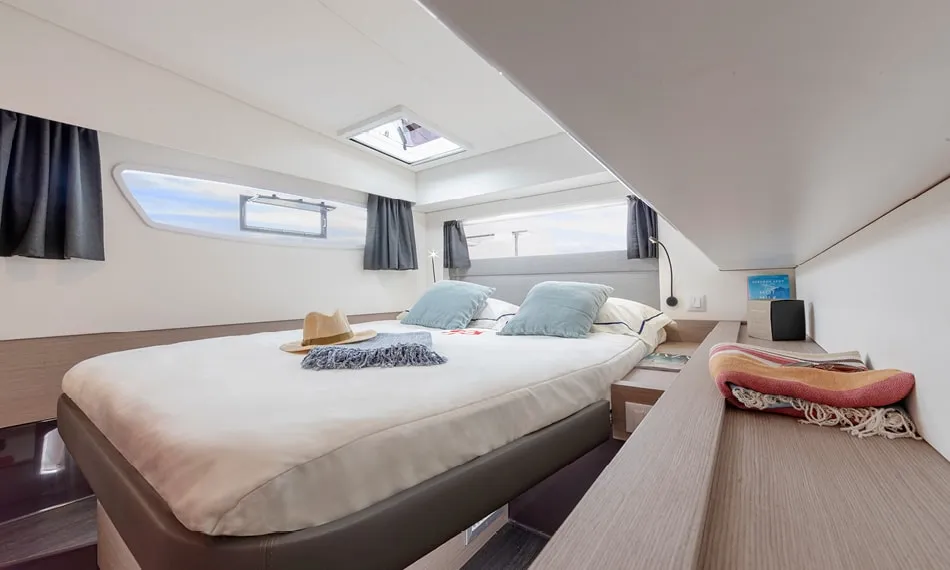 Cabin on Arete, a Fountaine Pajot Elba 45 catamaran at Road Town, British Virgin Islands