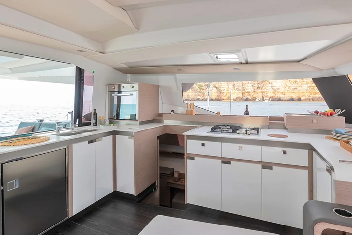 Galley of Arete, a Fountaine Pajot Elba 45 catamaran at Road Town, British Virgin Islands