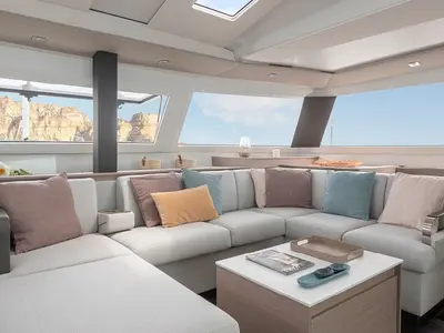 Salon of Arete, a Fountaine Pajot Elba 45 catamaran at Road Town, British Virgin Islands