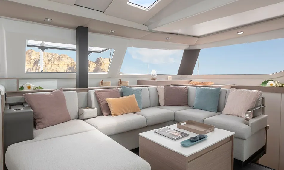 Salon of Arete, a Fountaine Pajot Elba 45 catamaran at Road Town, British Virgin Islands