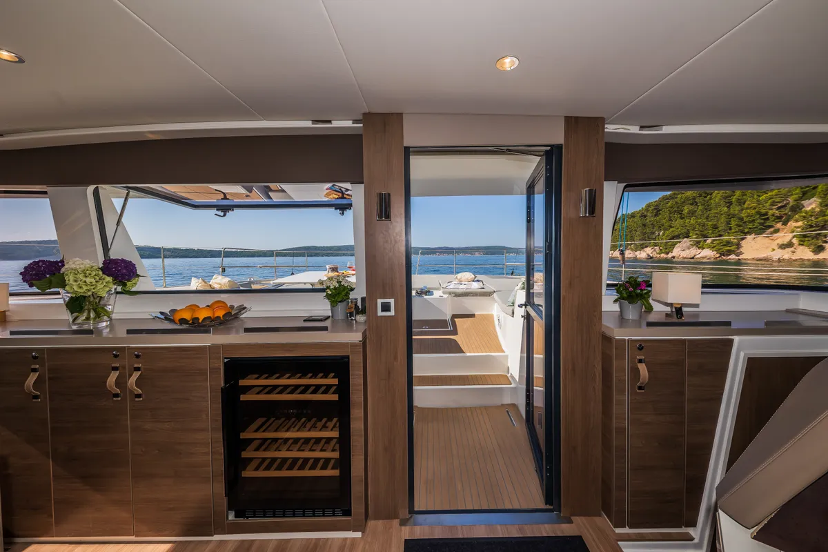 Galley of Ocean Lounge, a Bali 5.4 catamaran at Athens, Greece
