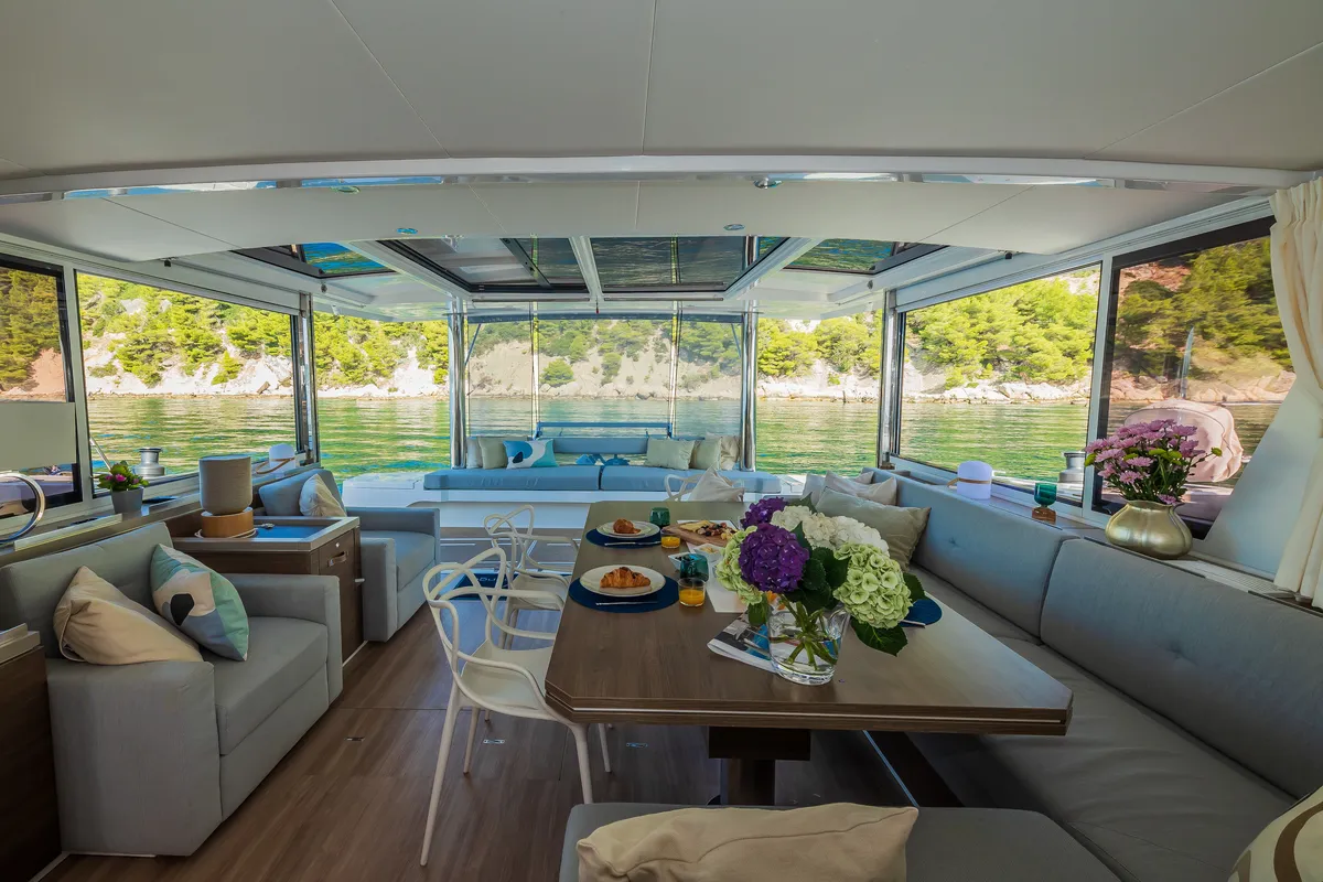 Salon of Ocean Lounge, a Bali 5.4 catamaran at Athens, Greece