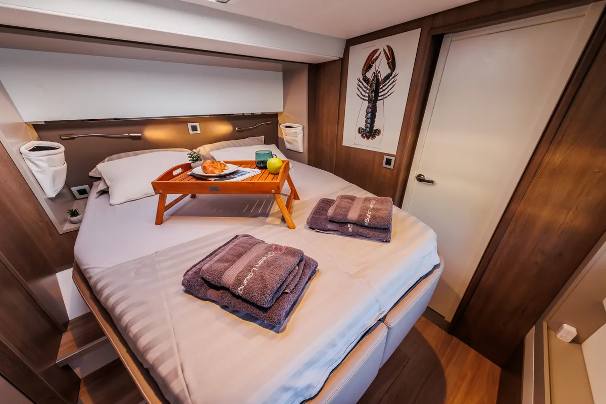 Cabin on Ocean Lounge, a Bali 5.4 catamaran at Athens, Greece