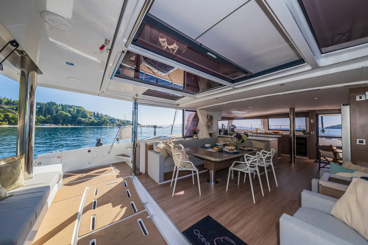 Salon of Ocean Lounge, a Bali 5.4 catamaran at Athens, Greece