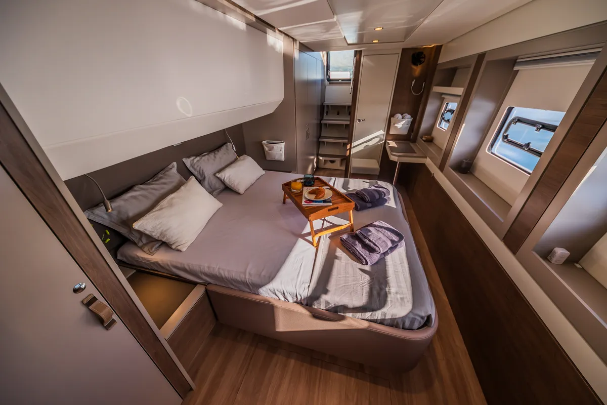 Cabin on Ocean Lounge, a Bali 5.4 catamaran at Athens, Greece