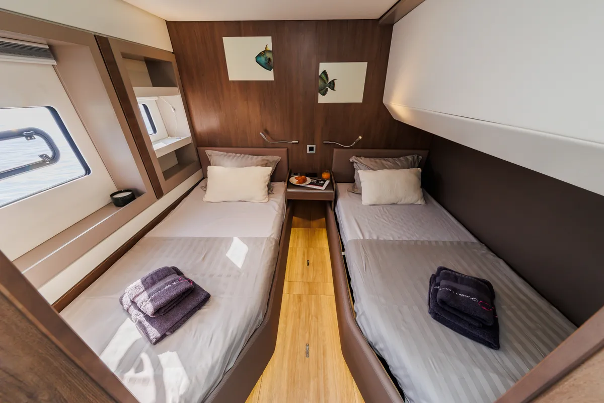 Cabin on Ocean Lounge, a Bali 5.4 catamaran at Athens, Greece