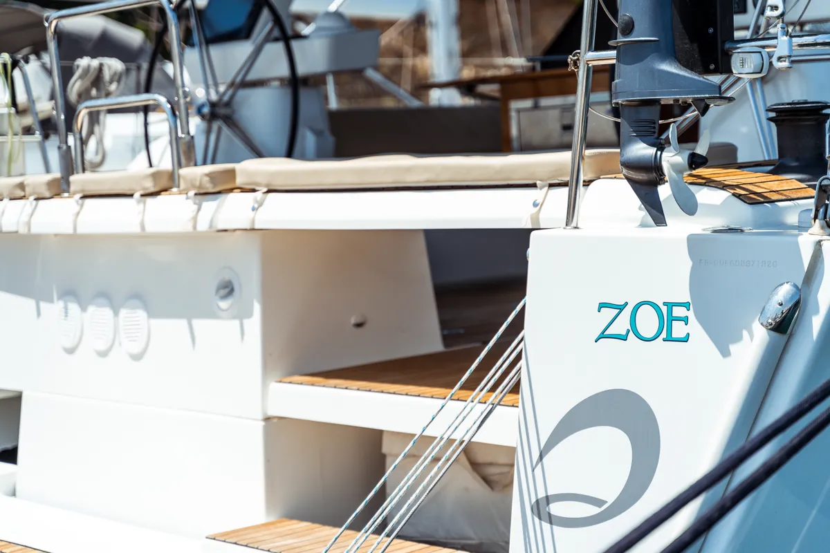 Deck of Zoe, a Dufour 520 Grand Large sailboat at Olbia, Italy