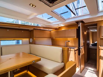 Salon of Zoe, a Dufour 520 Grand Large sailboat at Olbia, Italy