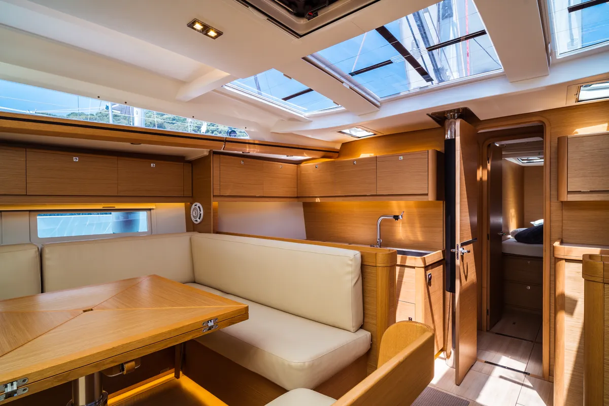 Salon of Zoe, a Dufour 520 Grand Large sailboat at Olbia, Italy