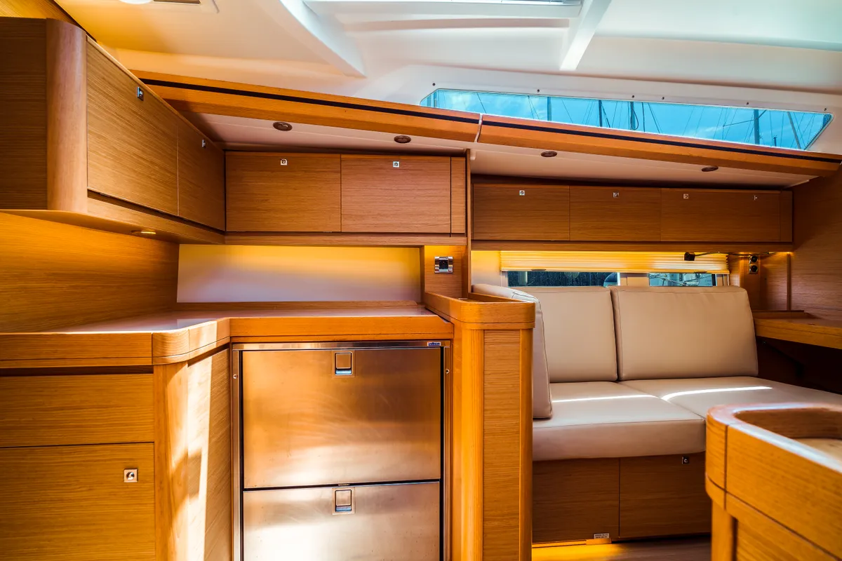 Galley of Zoe, a Dufour 520 Grand Large sailboat at Olbia, Italy