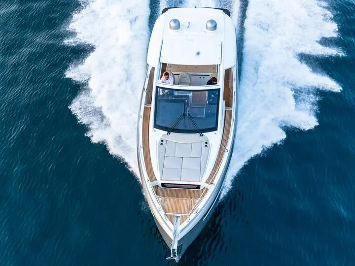 Exterior view of Jeanneau DB/43IB, a motorboat at Portimão, Portugal