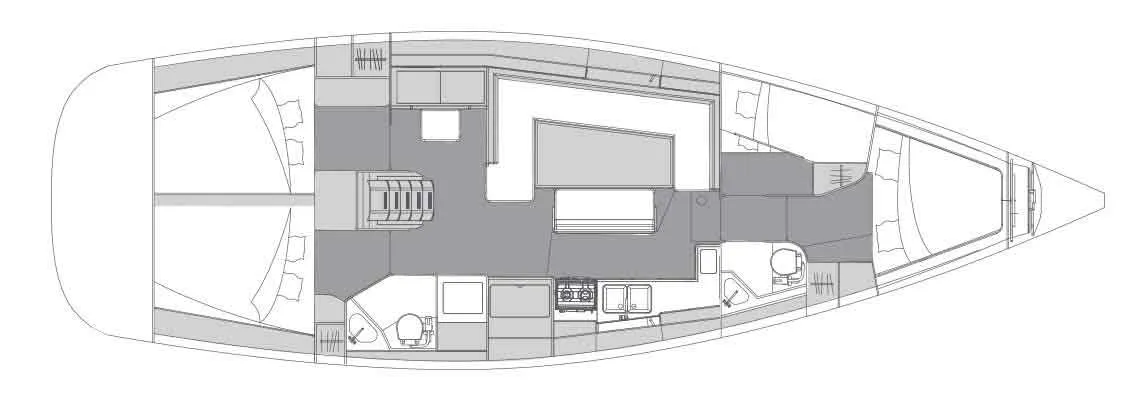 Floor plan of Corgi, a Elan Impression 45.1 sailboat at Cannigione, Italy