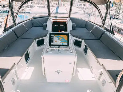Cockpit of El Yelmo, a Jeanneau 54 sailboat at Seget Donji, Croatia