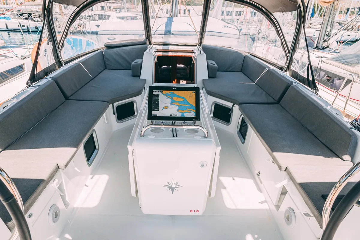 Cockpit of El Yelmo, a Jeanneau 54 sailboat at Seget Donji, Croatia