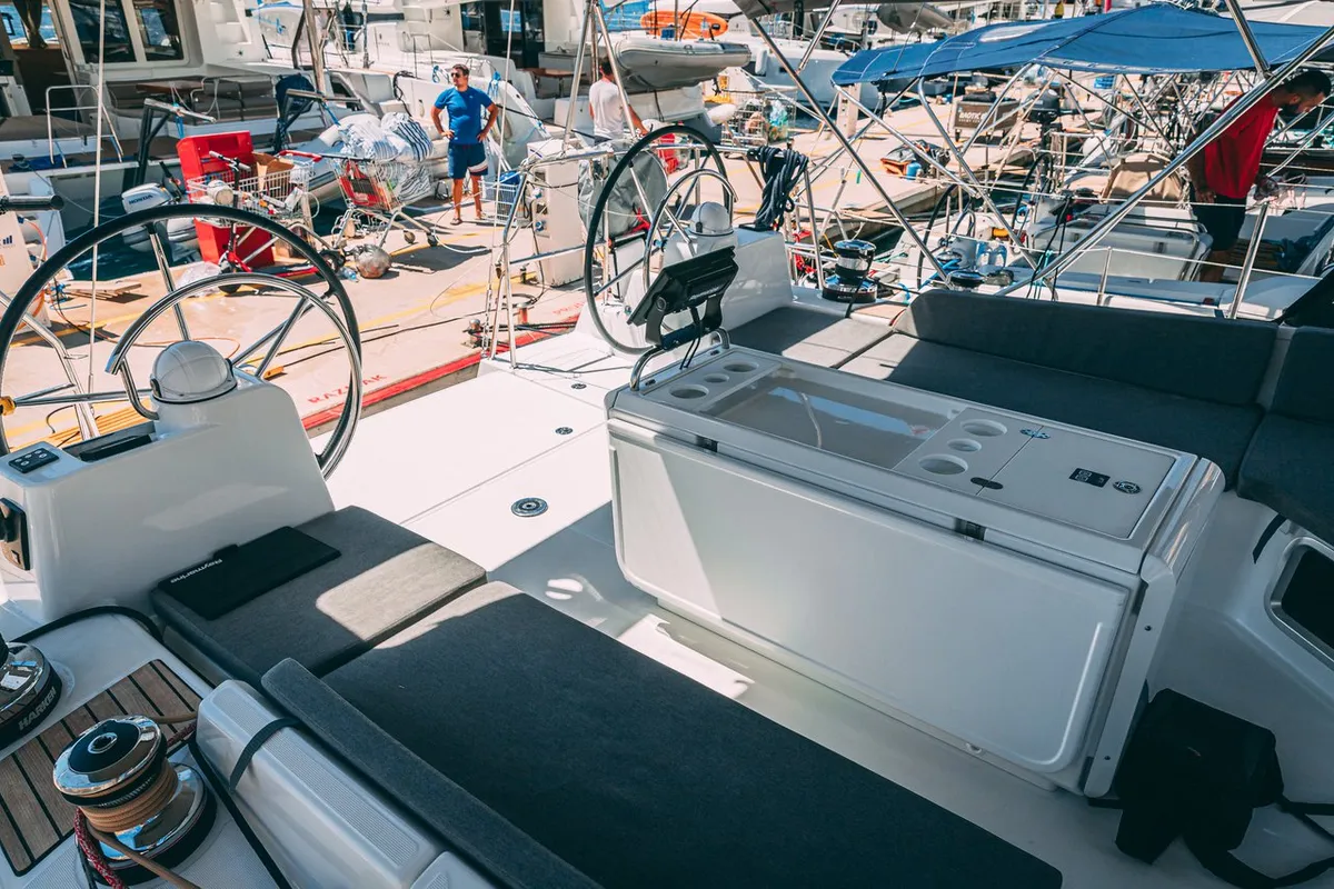 Cockpit of El Yelmo, a Jeanneau 54 sailboat at Seget Donji, Croatia