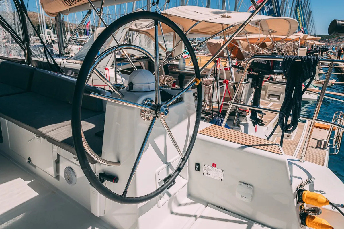Cockpit of El Yelmo, a Jeanneau 54 sailboat at Seget Donji, Croatia