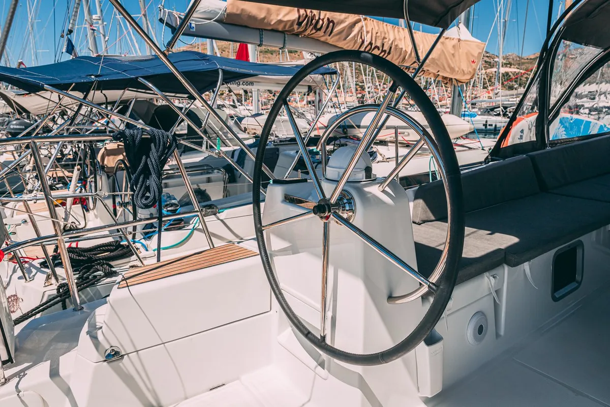 Cockpit of El Yelmo, a Jeanneau 54 sailboat at Seget Donji, Croatia