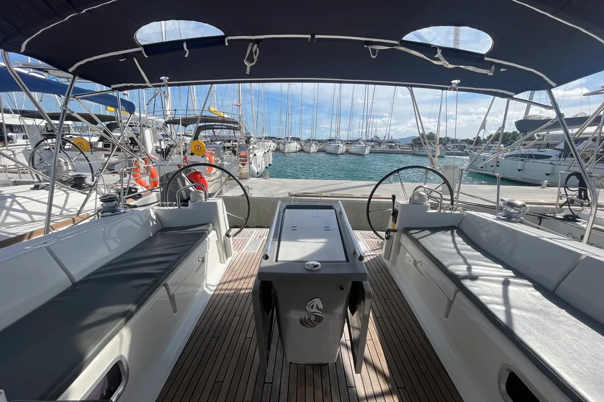 Cockpit of Vesna, a Beneteau Oceanis 45 sailboat at Sukošan, Croatia
