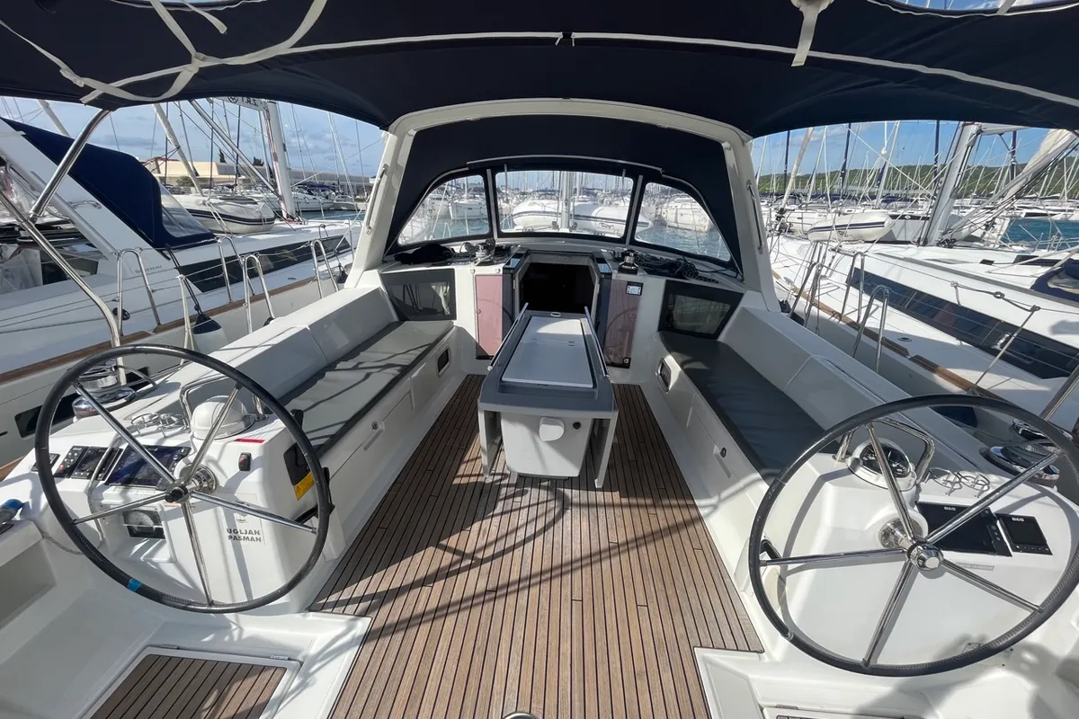 Cockpit of Vesna, a Beneteau Oceanis 45 sailboat at Sukošan, Croatia