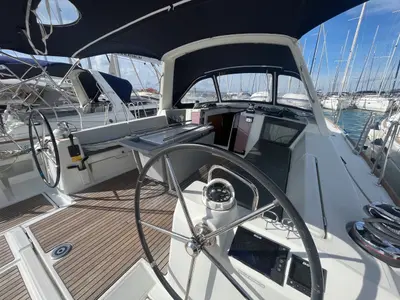 Cockpit of Vesna, a Beneteau Oceanis 45 sailboat at Sukošan, Croatia