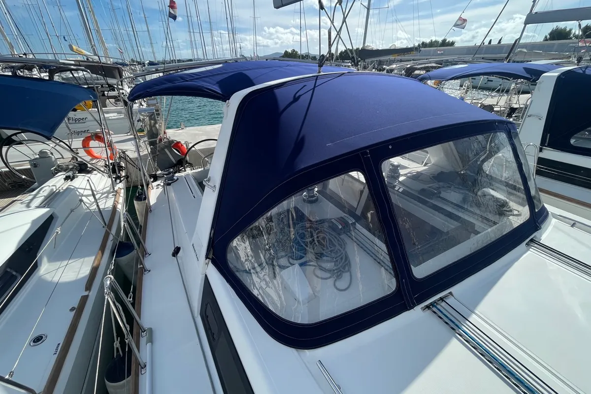Exterior view of Vesna, a Beneteau Oceanis 45 sailboat at Sukošan, Croatia