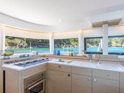 Galley of Ema, a Lagoon 43 catamaran at Roche Caiman, Seychelles
