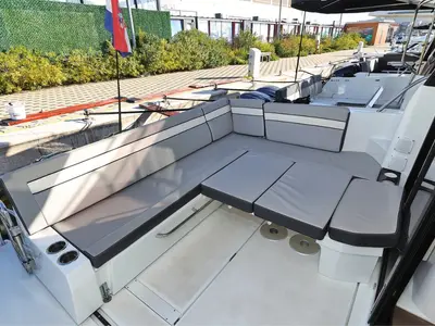 Cockpit of Blue Horizon, a Jeanneau Merry Fisher 1095 motorboat at Pirovac, Croatia