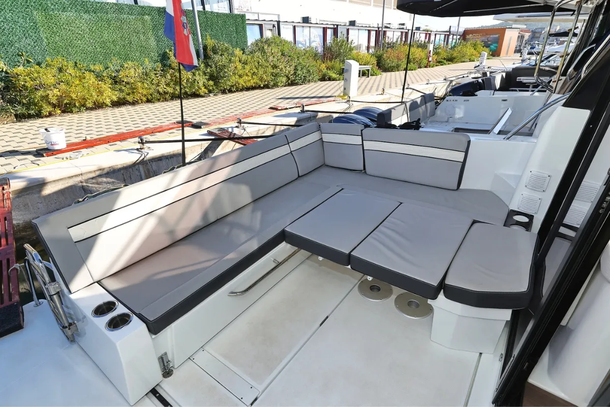 Cockpit of Blue Horizon, a Jeanneau Merry Fisher 1095 motorboat at Pirovac, Croatia