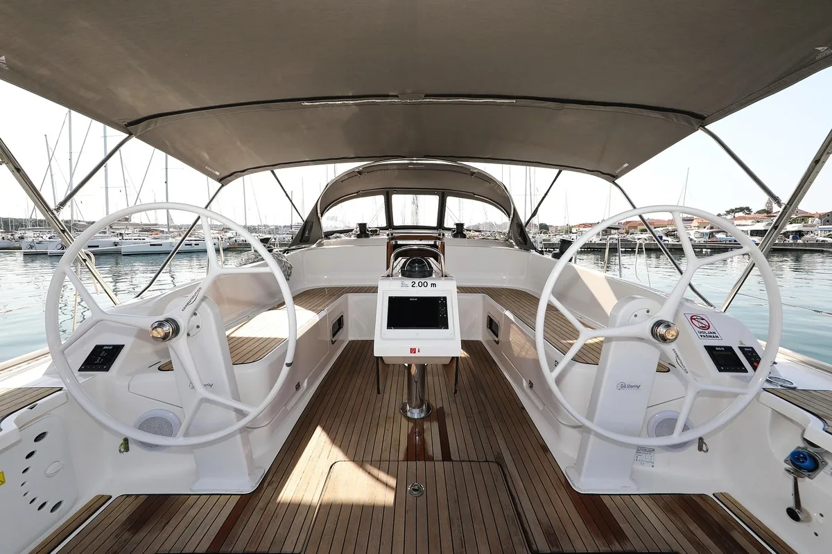 Cockpit of Summer Jazz, a Bavaria Cruiser 46 sailboat at Biograd na Moru, Croatia