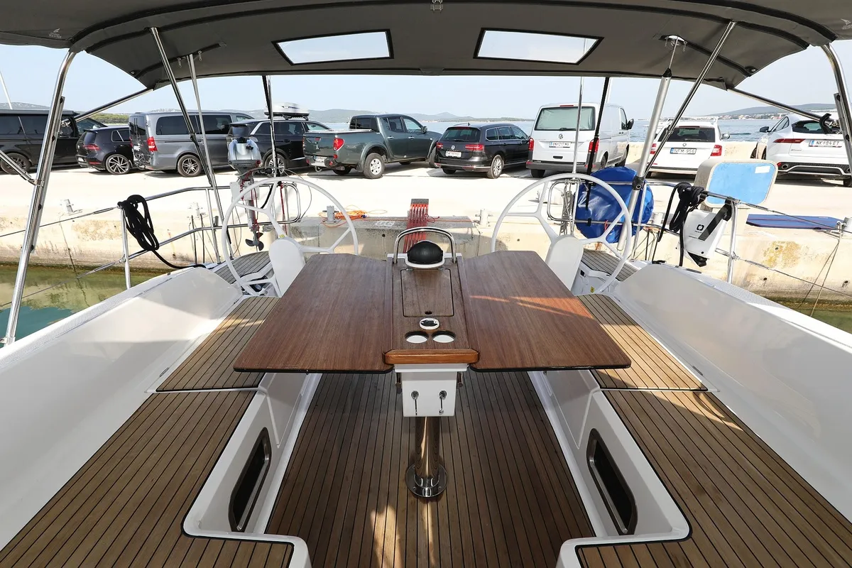 Deck of Summer Jazz, a Bavaria Cruiser 46 sailboat at Biograd na Moru, Croatia