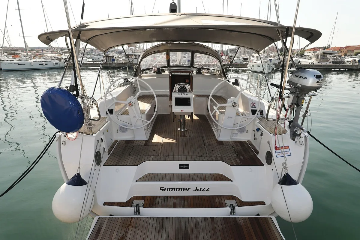 Cockpit of Summer Jazz, a Bavaria Cruiser 46 sailboat at Biograd na Moru, Croatia